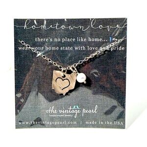 The Vintage Pearl “Hometown Love” Silver Ohio State Heart and Pearl Necklace